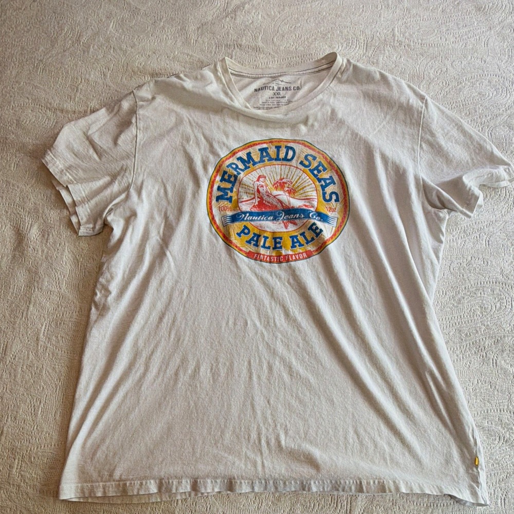 Nautica Jeans Co. Men's 2XL White Crew Neck Short Sleeve Cotton Graphic T-Shirt